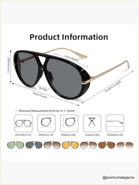 Retro Polarized Aviator Sunglasses Oversized Classic 70s Trendy Square main image 5